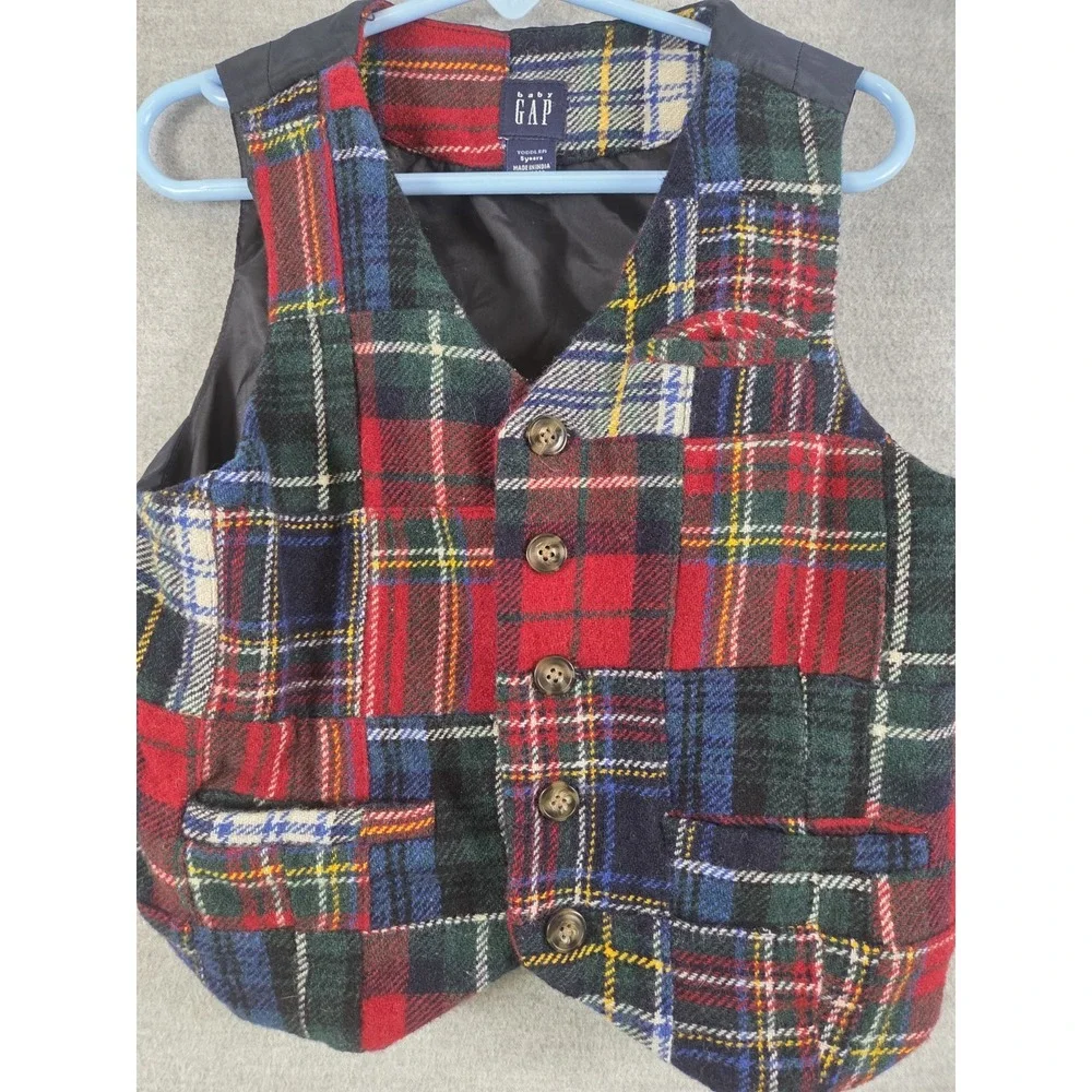 Gap Kids Boys Patchwork Vest 5T Wool Button Up Vintage Retro Y2K School Photos